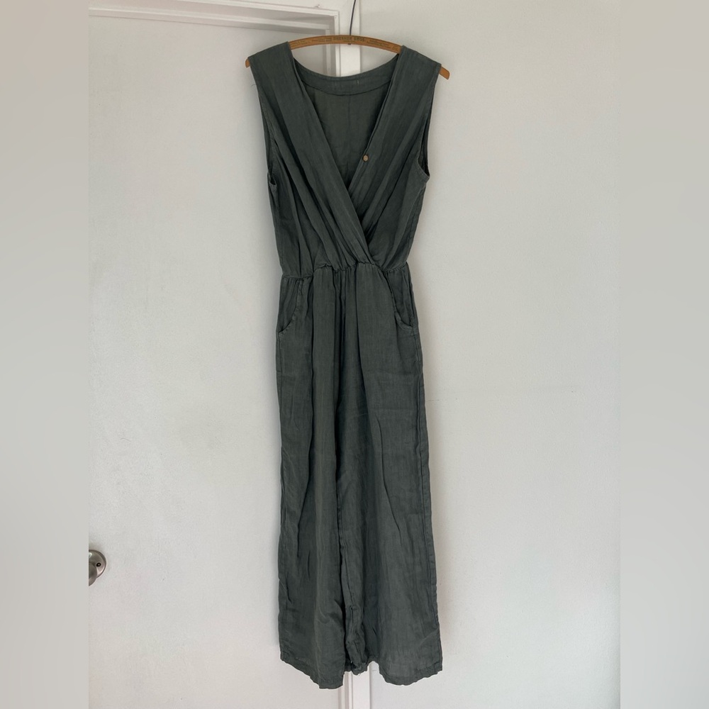 Blue/Green Linen Sleeveless Jumpsuit